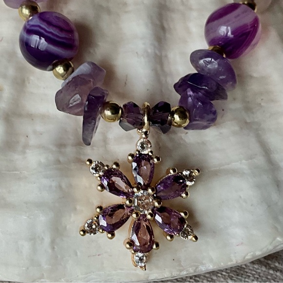 Pink and Purple Heart Shaped Necklaces with natural stones - Picture 10 of 15